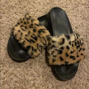 Cheetah Print Fur Slides